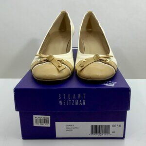 STUART WEITZMAN - White Leather Tan Patent-Bow Accent - SZ 7 w/ Box